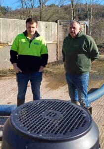 Harry Davies (left) at Hopes Ash Farm, together with Giles Russell from Midland Slurry Systems